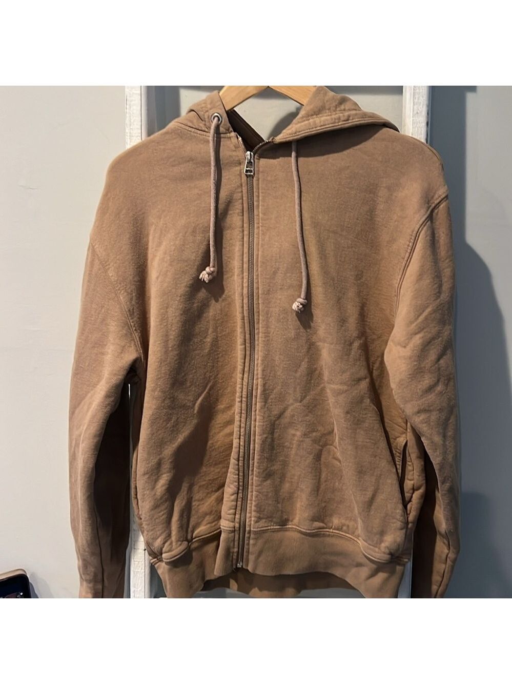 Good American Light Brown boyfriend Zip-Up Hoodie size 0 oversized small - Picture 3 of 8